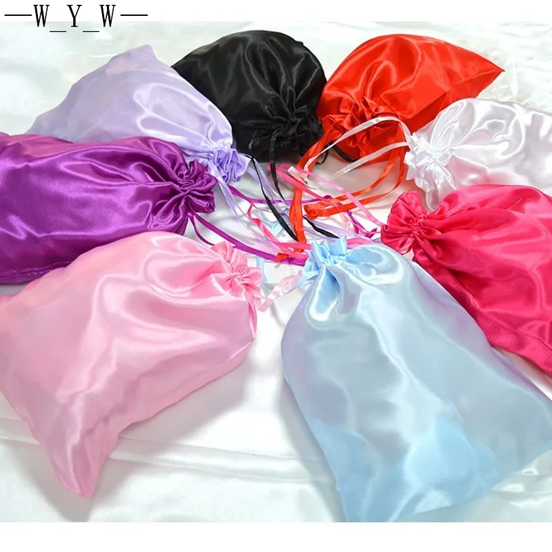 Silk Satin Human Hair Bags With Drawstring for Packaging Human Wigs,Bundles Hair Extensions and Hair Tools silk wig bag