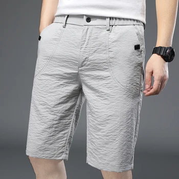 Summer Thin Men's Loose Casual Shorts Gray Black Slightly Elastic Straight Sports Shorts Beach Casual Shorts Solid Color Male