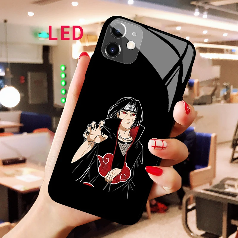 

Светящийся чехол для телефона из закаленного стекла для Apple iphone 12 11 Pro Max XS mini N-Naruto, защитный чехол с акустическим управлением и светодиодной подсветкой