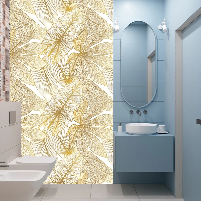 

Самоклеящиеся 3d-наклейки, современные обои с золотыми листьями для гостиной, спальни, ванной комнаты, водонепроницаемые настенные бумажные 3D-Наклейки для декора стен
