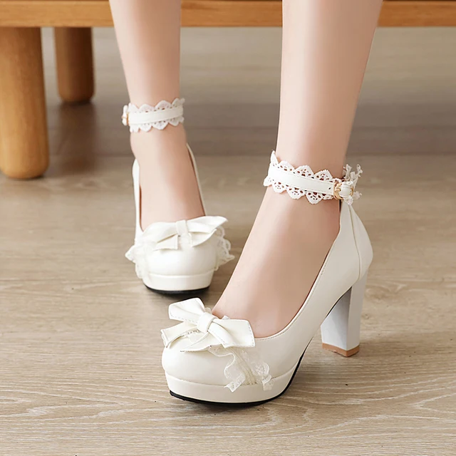 Summer 2022 Ladies Heels Platform Cute Bow Lace Princess Mary Jane Lolita Shoes Party High Heel Buckle Women Pumps Girls Sweet 8 2