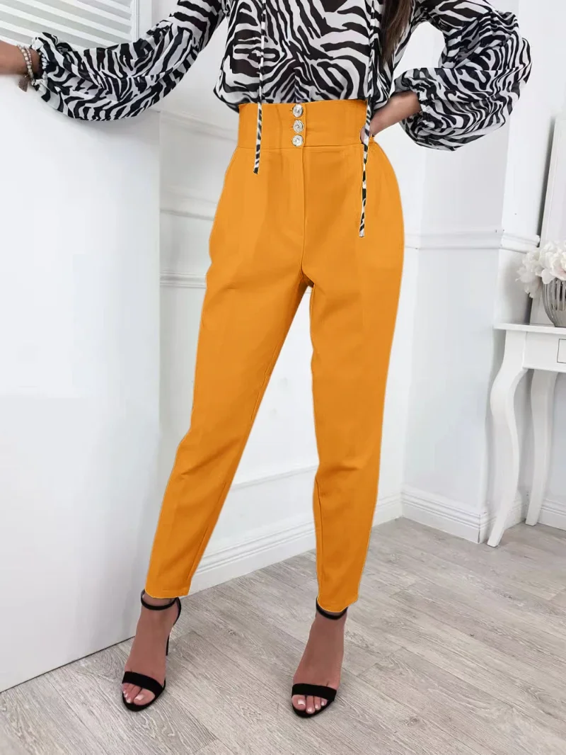 

WUHE Elegant Women Button Fly High Waist Pants 2024 Spring Office Lady Chic Solid Long Pants Fashion Trousers Streetwear