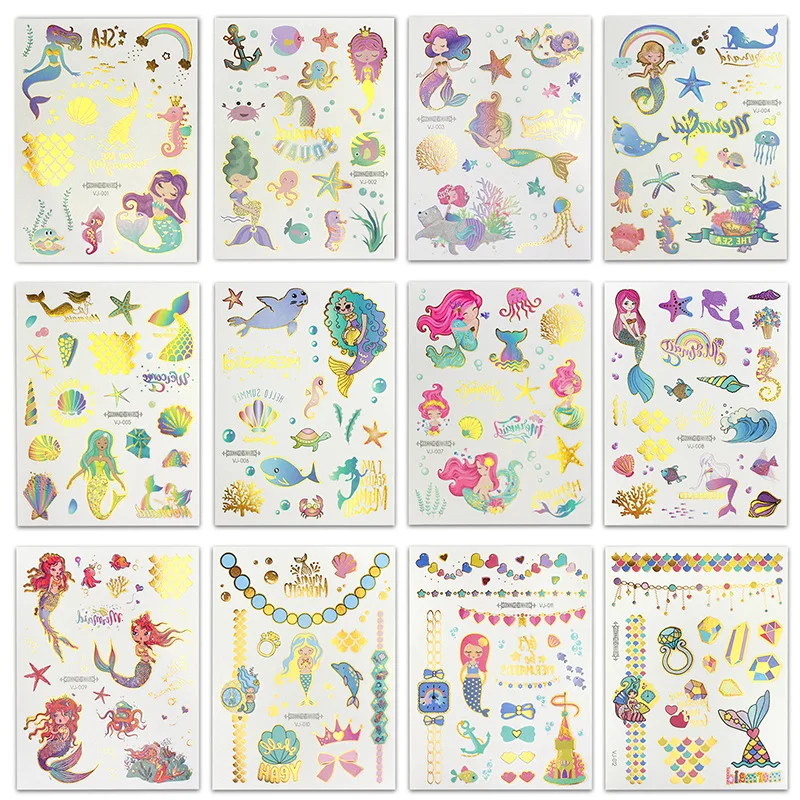 

Mermaid Temporary Tattoos for Children Under The Sea Themed Party Supplies Cute Glitter Stickers Girls Birthday Party Decoration