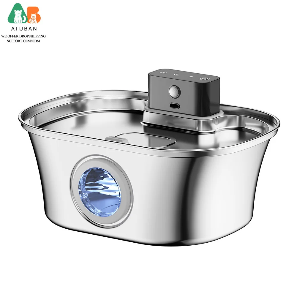 ATUBAN เครื่องให้น้ำแมวแบบไร้สาย-สแตนเลส 3.2 ลิตร น้ำพุสำหรับสัตว์เลี้ยงแบบไร้สาย-ใช้แบตเตอรี่ เครื่องจ่ายน้ำอัตโนมัติสำหรับสุนัข 1
