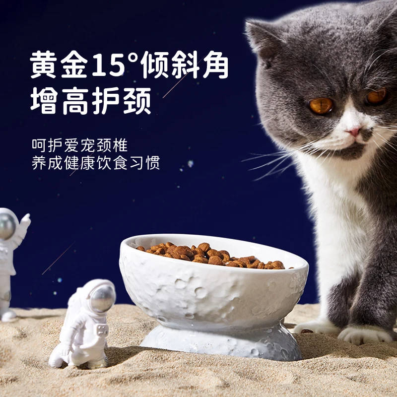 Pet cat bowl ceramic high foot protection cervical spine cat food basin drinking water to prevent overturning