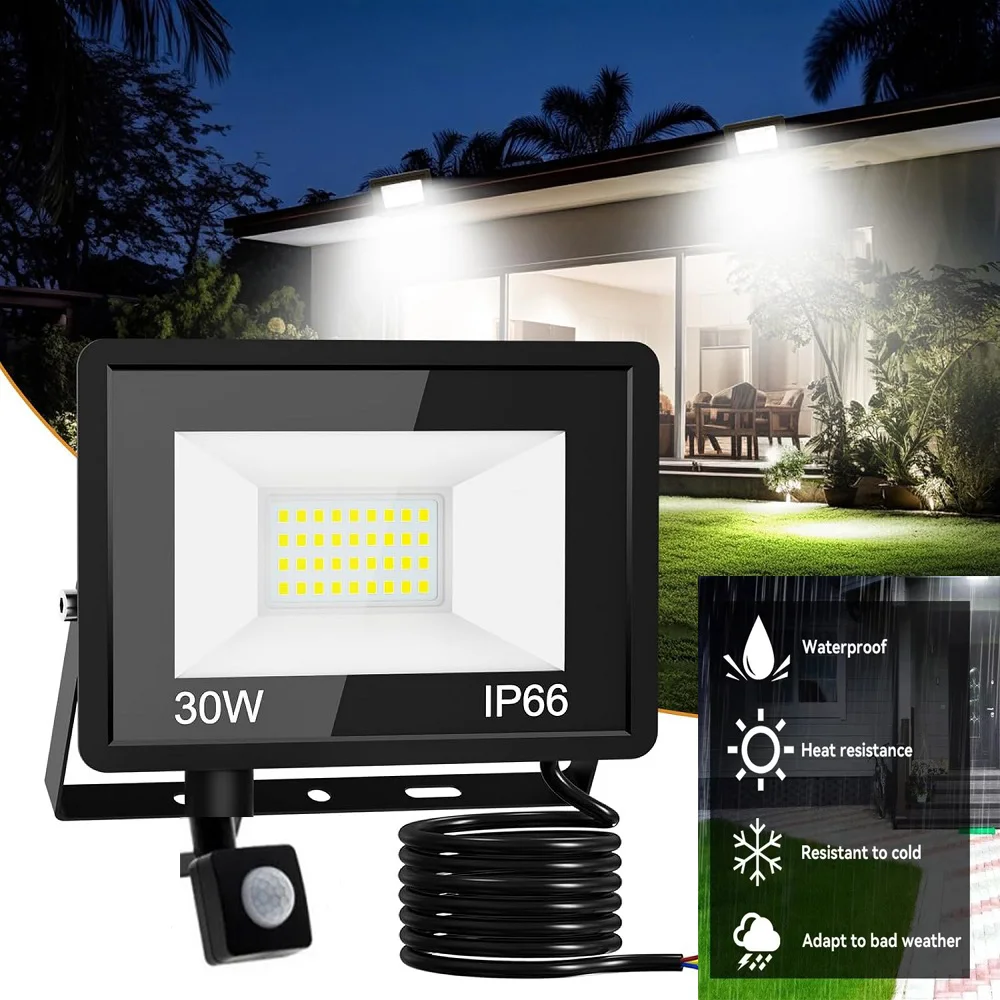 LED Motion Sensor Light Security Lights Outdoor Motion Sensor Led Pir Floodlight 10W 20W 30W 50W 100W IP66 Waterproof Outside Wall Light Garden Doorway