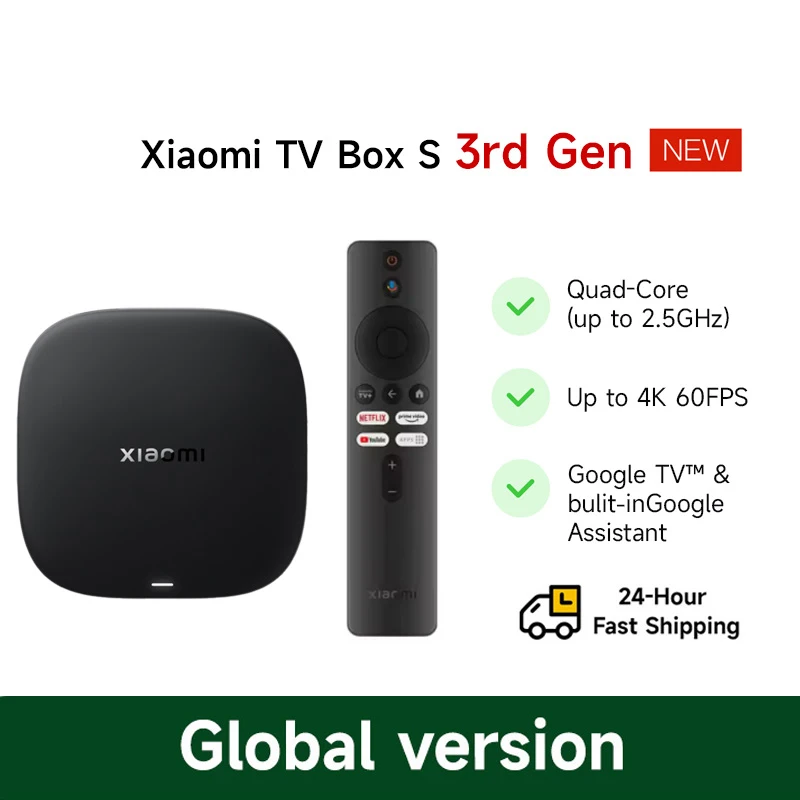 VersiónGlobalXiaomiTVBoxS3.ageneración4KUltraHD2G32GWiFiBT5.2GoogleTVCastNetflixMiTVBoxSmartTVBoxreproductormultimedia