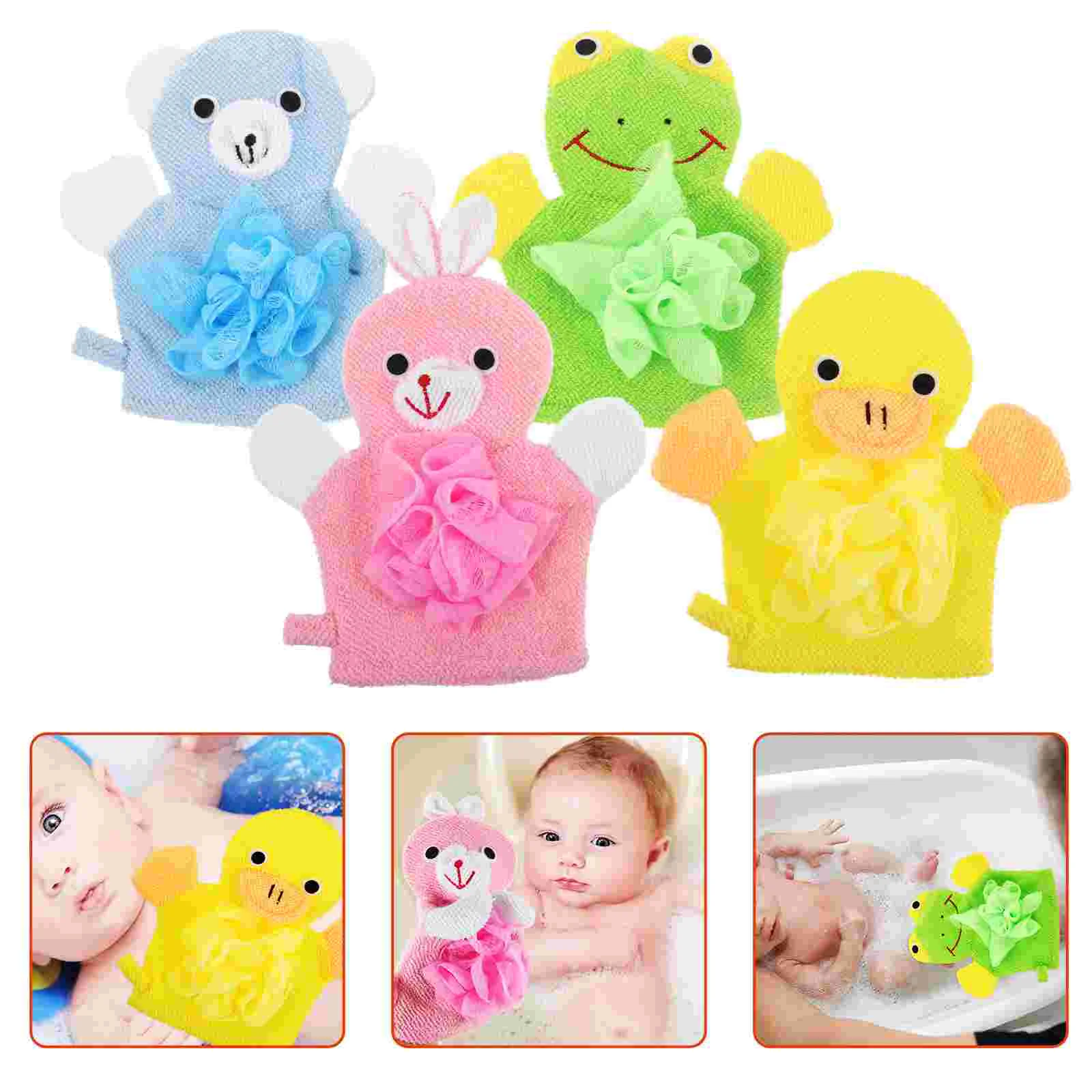 4 Pcs Bath Ball Gloves Kids Bath Mitts Supply Take Practical Children's Bathing Lovely or Body Scrub