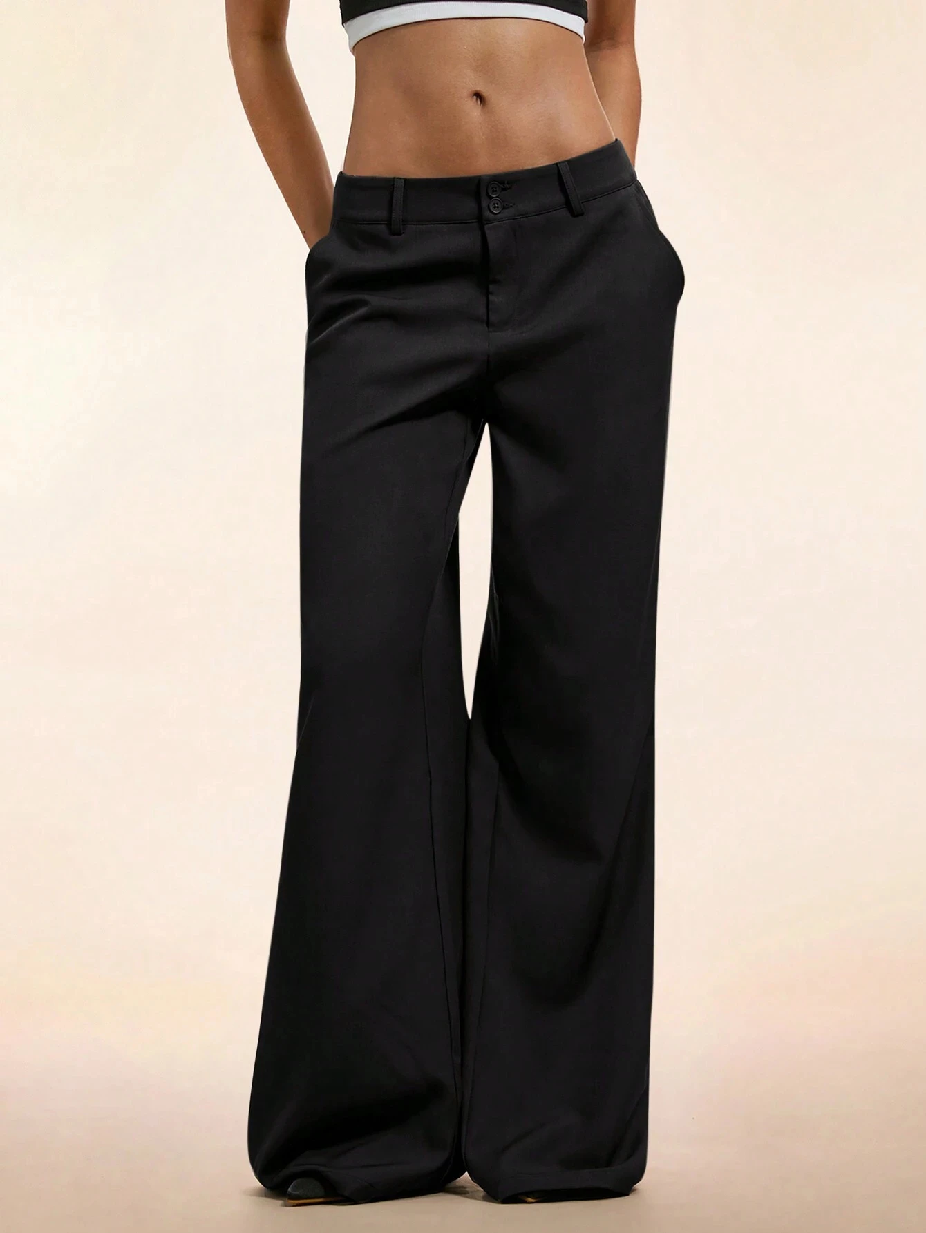 Women's Elegant Low Waist Personalized Slight Flared Leg Pants Casual Ribbed Wide Leg Mopping Trousers Streetwear 2025