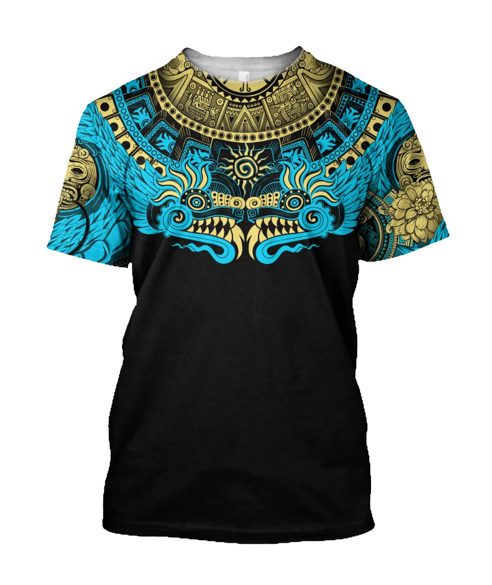 

Men's Round Neck Casual T-shirt, 3D Printed Loose Fitting Shirt, Harajuku Style, Aztec, Quezon, Mexico