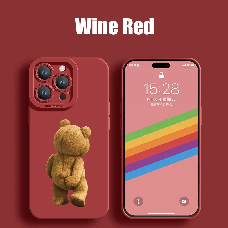 thumbnail image 1 of New Cartoon Teddy Bear Couple Phone Case For iPhone 15 Pro Max 11 12 Mini 13 14 Pro Max X XS XR 78 14 15Plus Soft Silicone Cover, 1 of 5