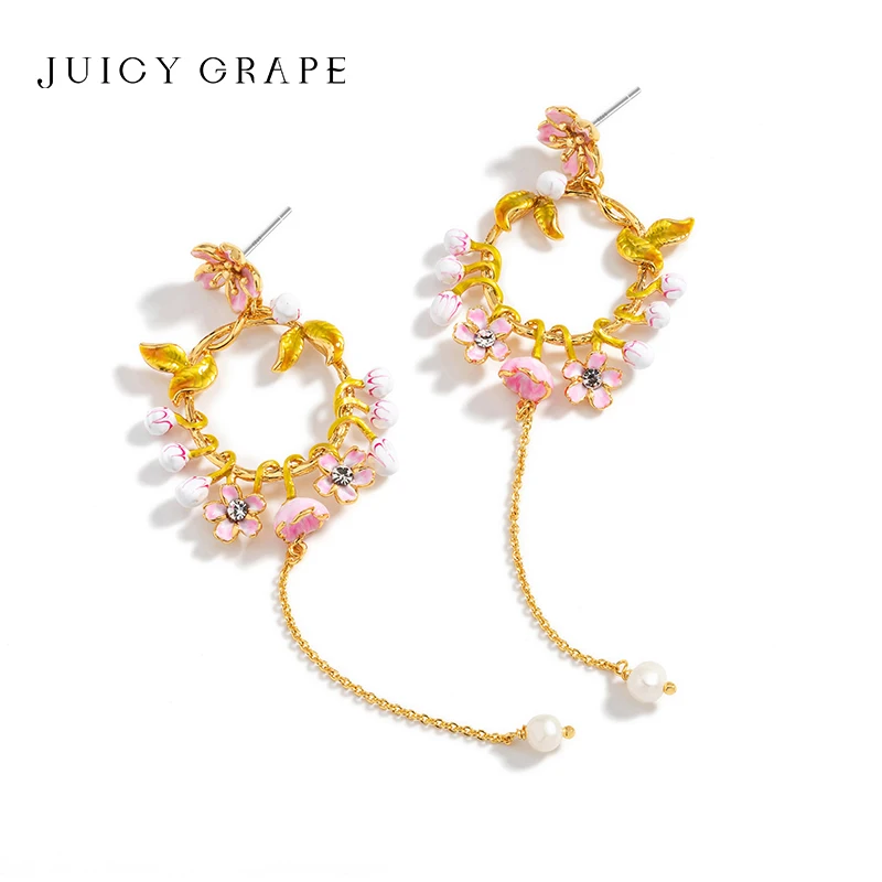 

JUICY GRAPE Cherry Blossom Flower Hoop Earrings S925 Sterling Silver Earrings For Women 18K Plated Gold Party Christmas Gift