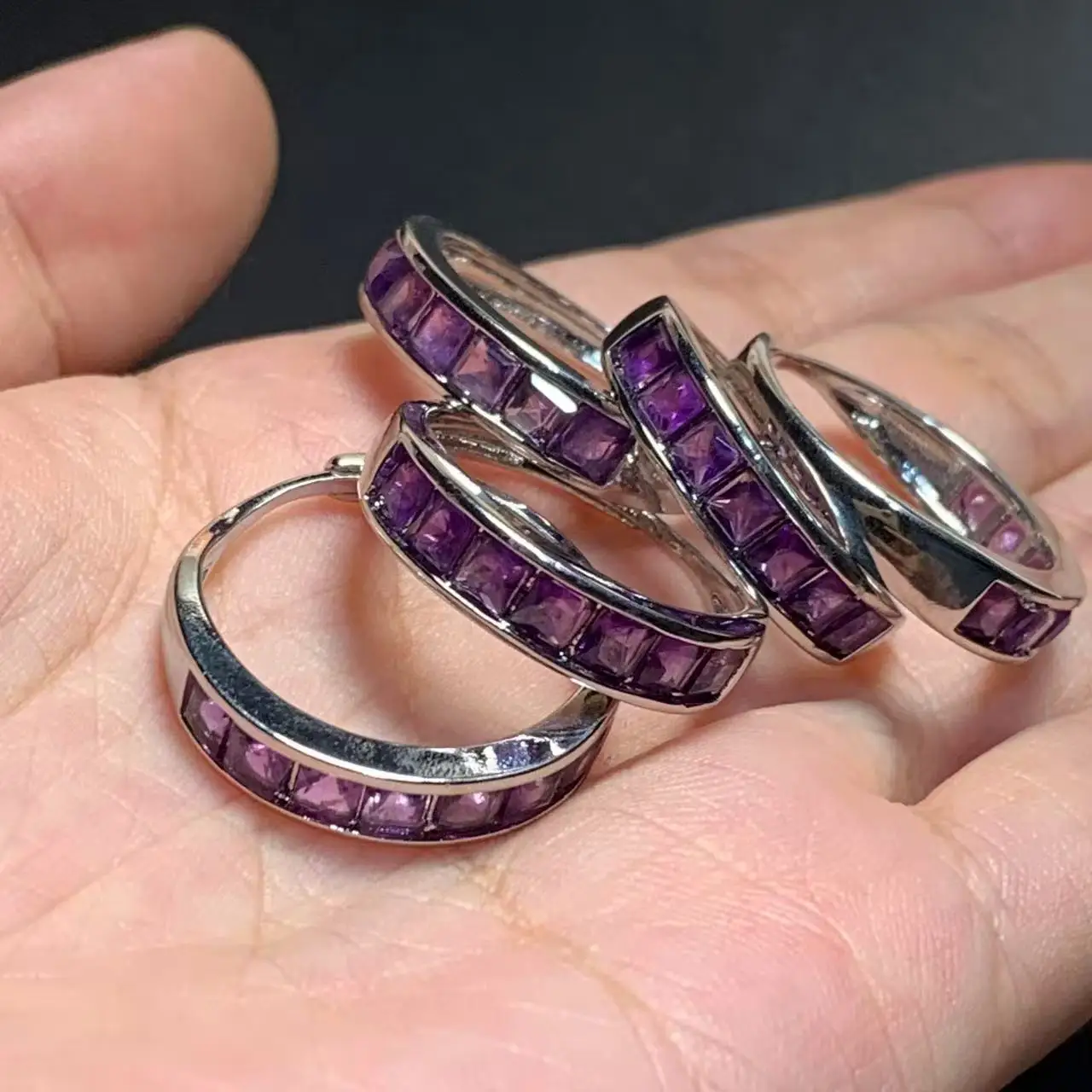 Natural Amethyst Ring Stone Female Handmade Rings Jewelry for Women Gift Purple Flower