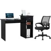 Home Office Modern Desk and Chair Set Computer Desk w/Drawer & Shelves with Ergonomic Mesh Height Adjustable Office Chair 1