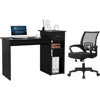 Home Office Modern Desk and Chair Set Computer Desk w/Drawer & Shelves with Ergonomic Mesh Height Adjustable Office Chair 1