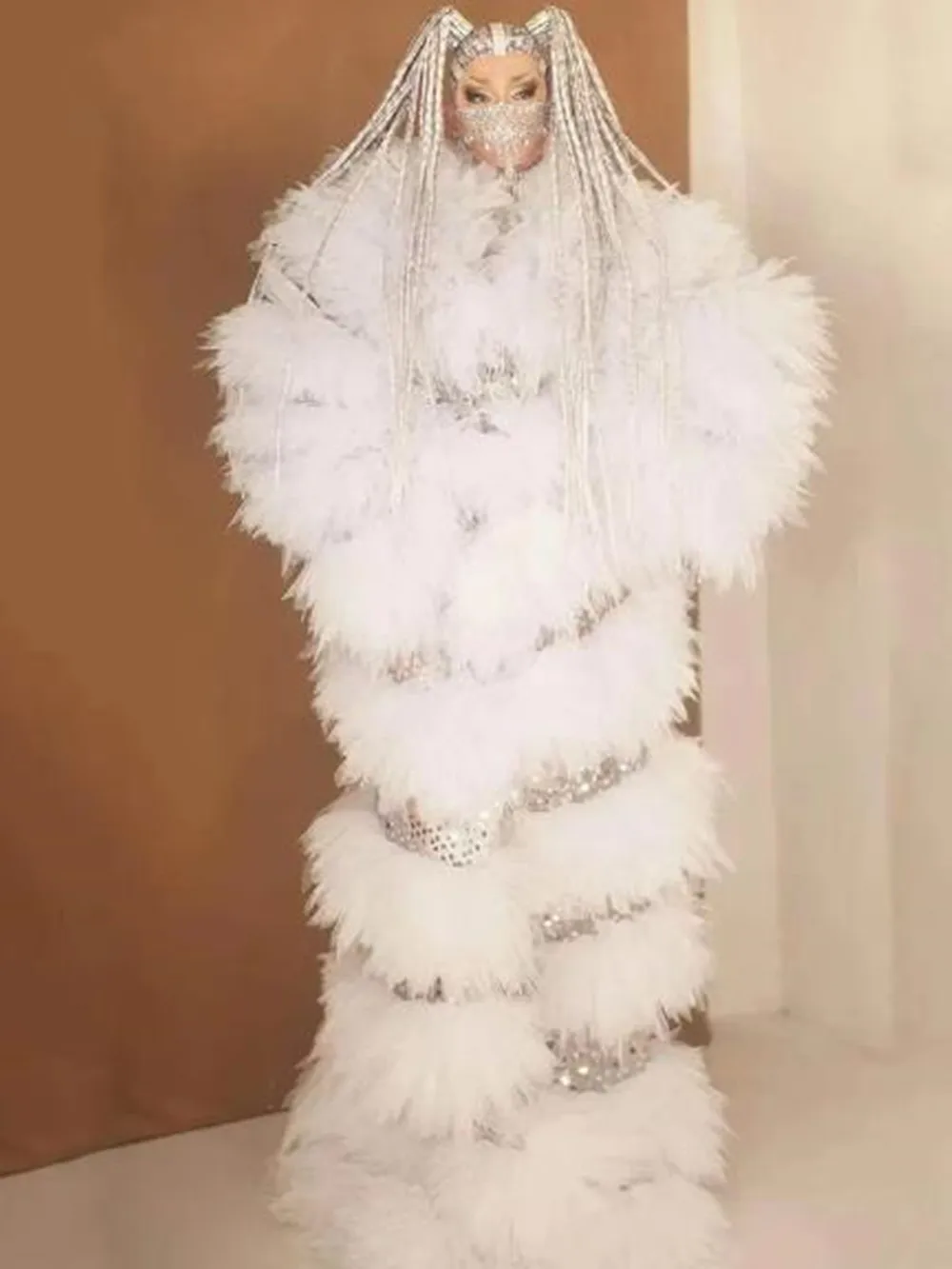 Shining Singer Costume Silver Sequin Fringed Bikini Luxury Fluffy Robe Birthday Outfits For Women Evening Party Stage Clothes