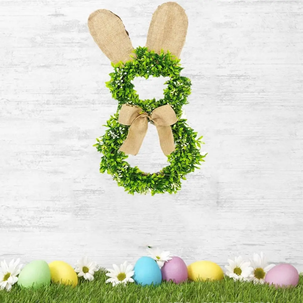 

С искусственными листьями эвкалипта, Пасхальный венок кролика, подвесные украшения