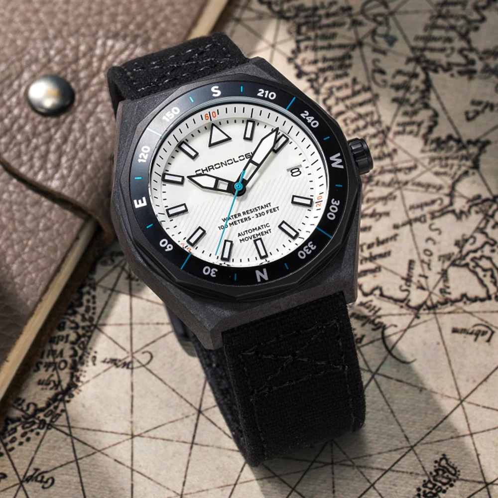 Carbon Fiber Watch Men Automatic Mechanical Wristwatches Luxury 43mm 100m Diver Watches NH35 Movement Luminous Clock CHRONOLOGIR