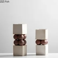 Square Cylinder Ceramic Vase Desk Decoration Artificial Flower Decorative Flowers Arrangement Floral Vases Room Aesthetic Decor 2