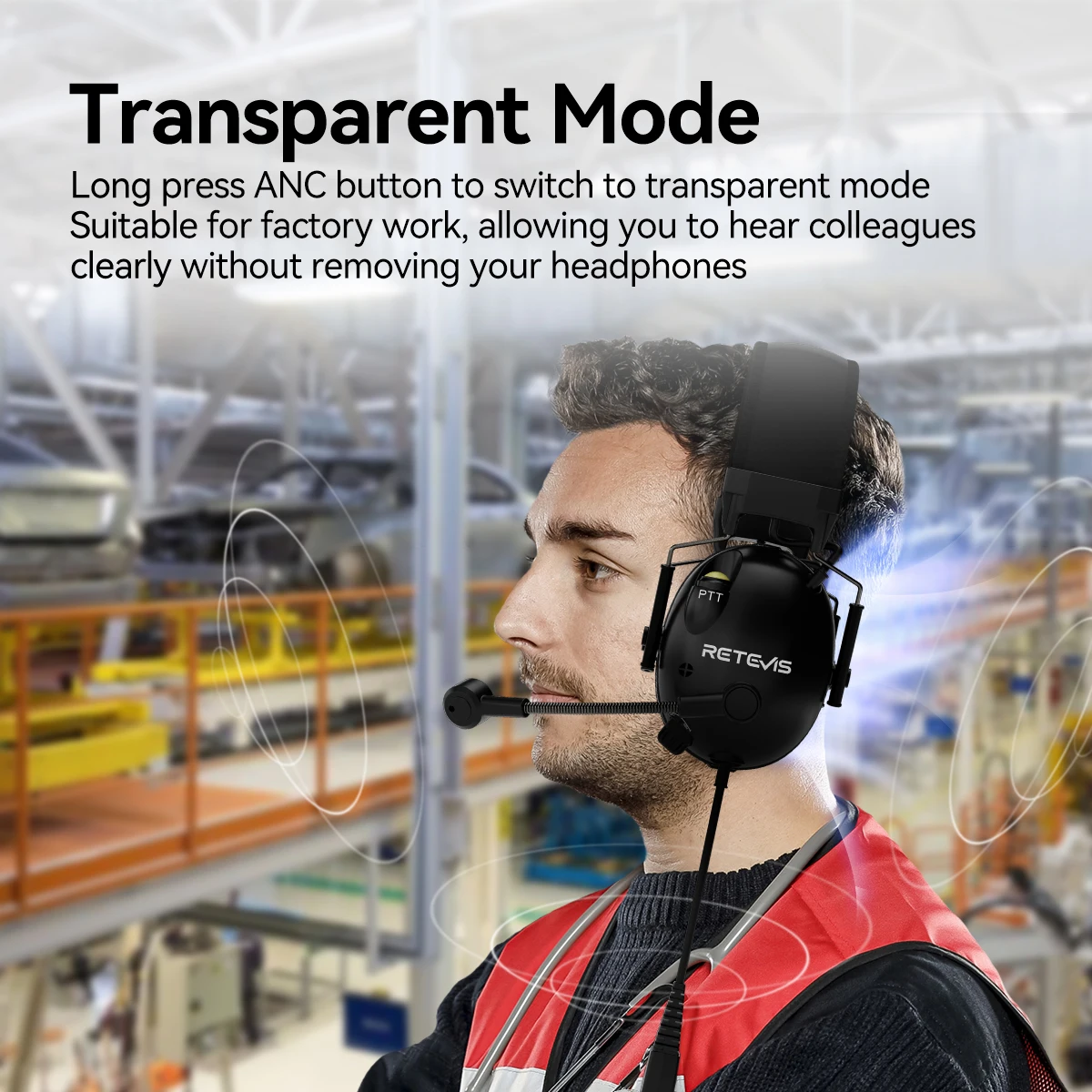 EHK015 EHK016 ANC Headphones 2Pin Active Noise Cancelling Walkie Talkie Headset