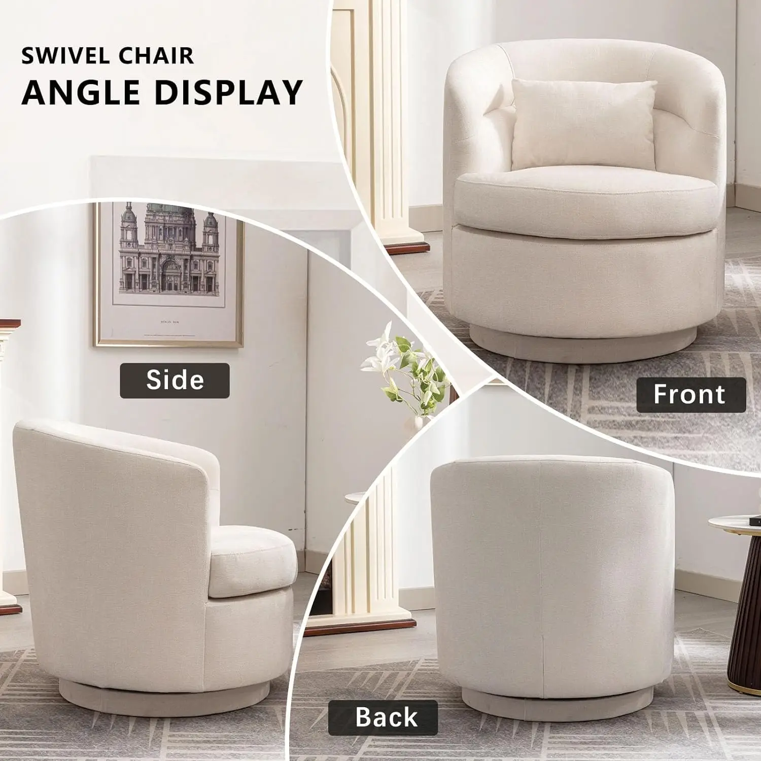 Modern 360 Degree Swivel Barrel Chair Round Accent Arm Sofa for Living Room Bedroom Comfortable Comfy Coffee Table Furniture