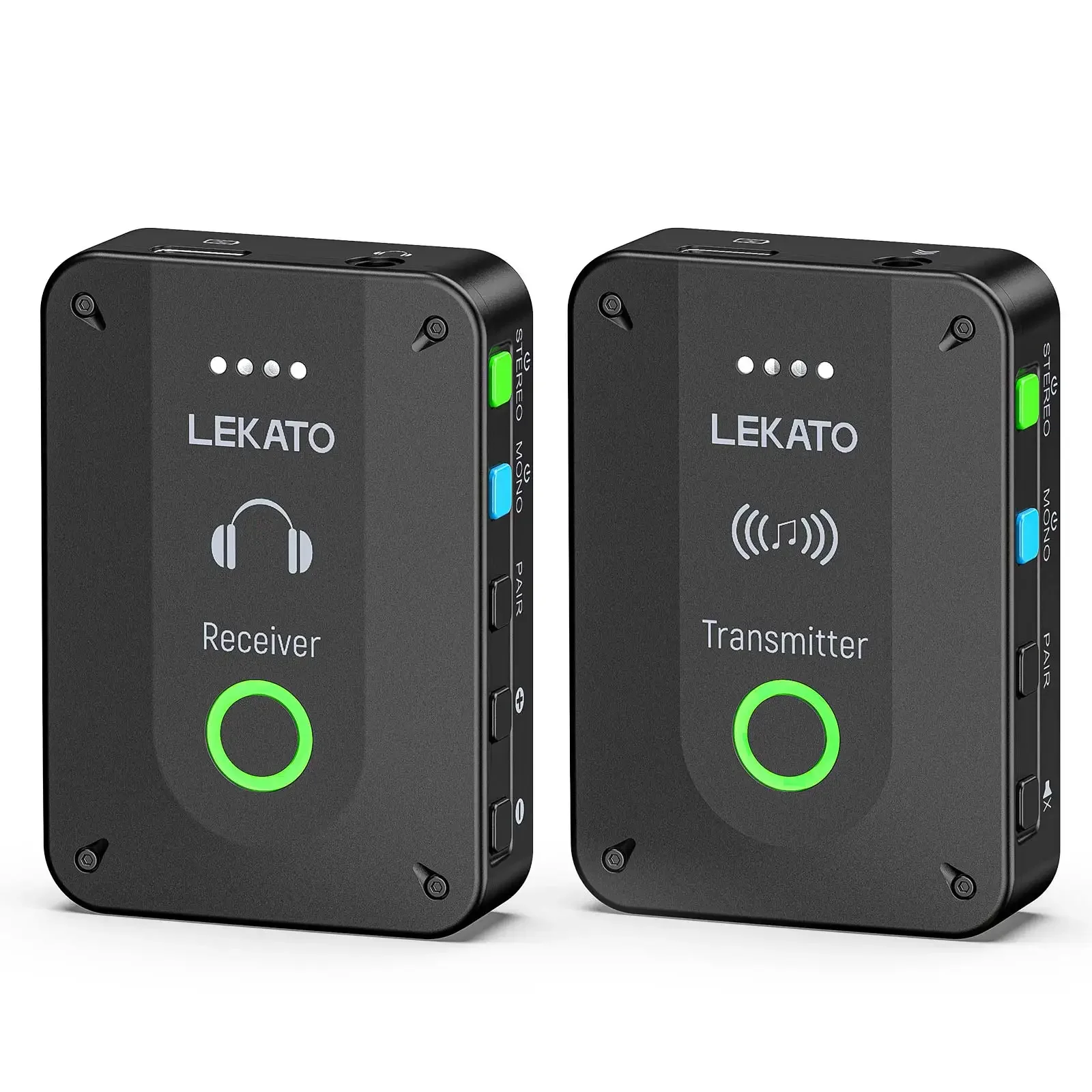 LEKATO Sistema Di Monitoraggio In-Ear Wireless 2.4 GHz – Custodia Di Ricarica, Trasmettitore E 2 Ricevitori Per Studio E Concerti - 2