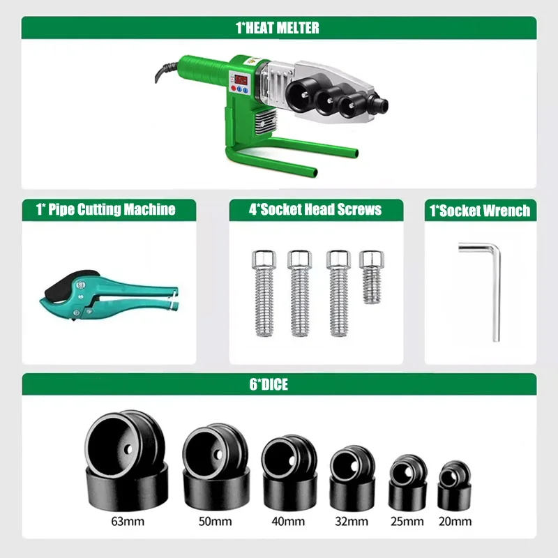 1000W PPR Fuser Water Pipe Fuser Digital Display Hot Melt Tube Welder Household Hydropower Engineering Welding Machine pipe welding iron pipe welding