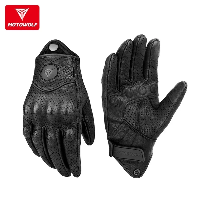 Motowolf Men's Motorcycle Leather Gloves Retro Breathable Motocross Touchscreen For Harley Riding Black cycling gloves,sports gloves,leather gloves