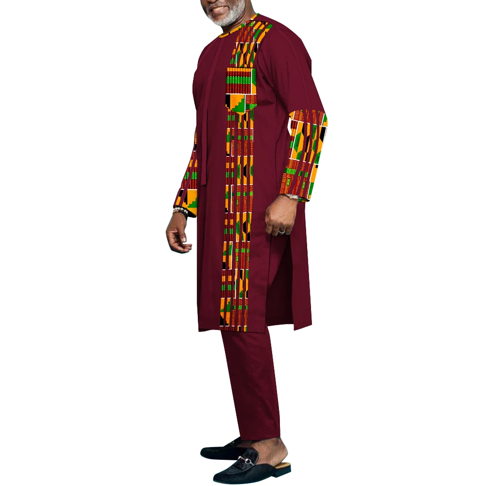 Hip Hop Robe African Men's Shirts and Pants Bazin Riche 2 Piece of Sets Africa Men Clothing Dashiki Outfits Costume Wyn1558