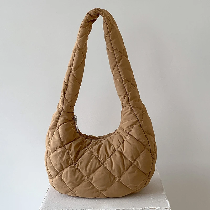 

Korean Casual Half Moon Bags For Women Luxury Designer Handbags Purse 2023 New In Nylon Embroidery Rhombus Small Cloth Shoulder