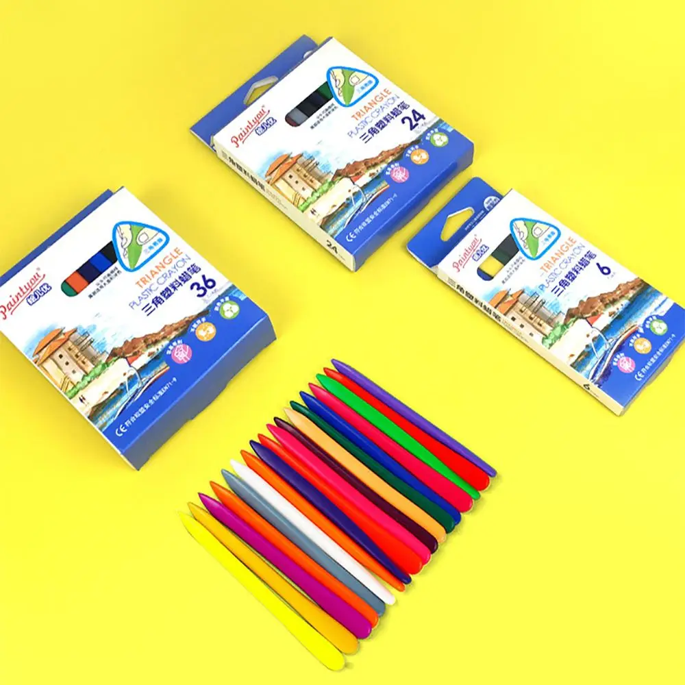 6/12/24/36 Colors Plastic Crayon Erasable Painting Tools Triangular Children Wax Pencil Graffiti Oil Stick