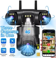 Caméra 4G avec carte SIM 12MP 6K Trois objectifs Trois écrans Moniteur Vision nocturne Protection de sécurité V380 Pro PTZ Vidéosurveillance 1
