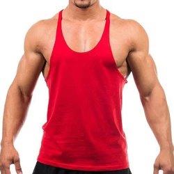 Men's Fitness Sleeveless Cotton Gym Tank Top - XXL (Red)