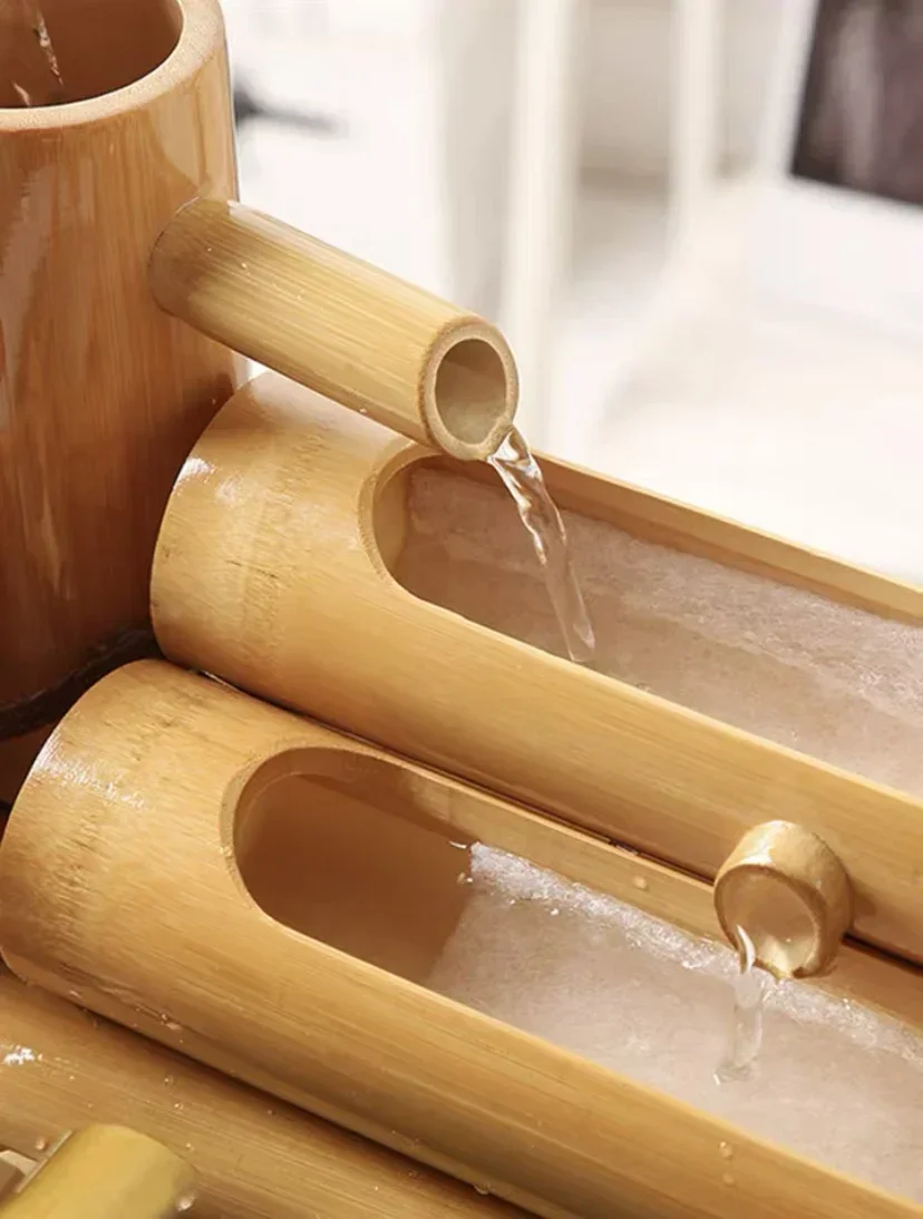 Bamboo Aquarium Water Recycling Feng Shui Decoration Tube Water Fountain Stone Trough Filter Office Desktop Furnishings aquarium decoration