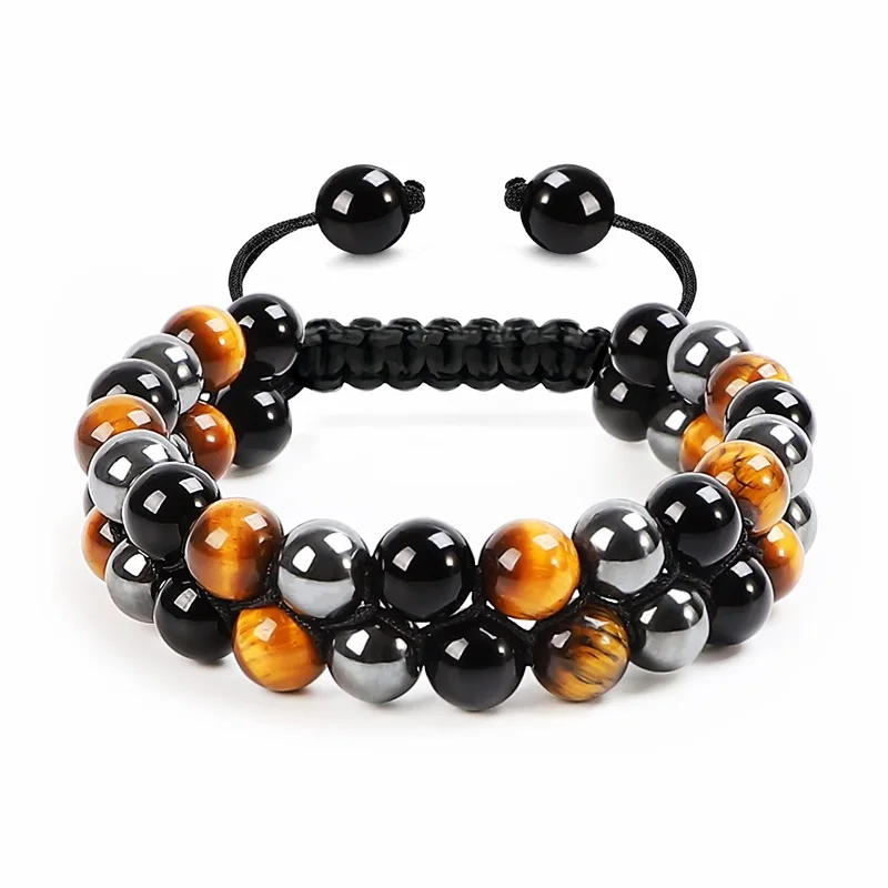 Triple Protection Bracelet Crystal Tiger Eye Stone Hematite and Black Obsidian Natural Stone Beads 8mm Bracelets for Men Women - Image 6