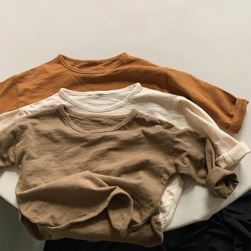 New Arrival Bamboo Cotton Long Sleeve T-Shirt for Spring/Autumn Unisex Kids, Korean Style Pure Cotton Base Shirt Baby Top 3