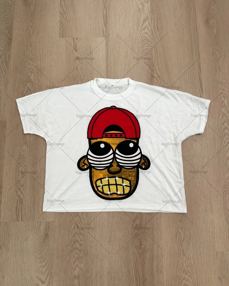 Y2K Street Hip-hop Fashion Loose Round Neck T-shirt Men Harajuku Retro Personality Print Casual Versatile Short-sleeved Women