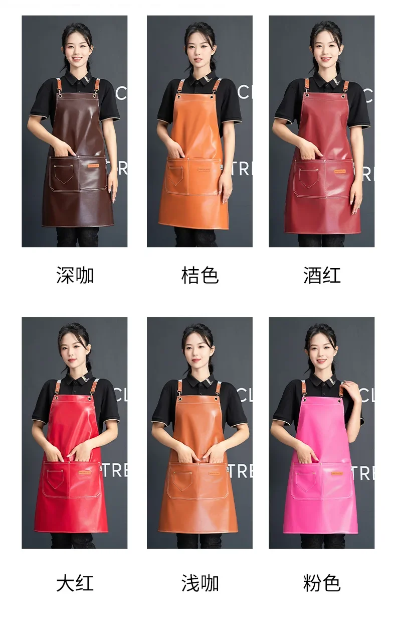 Anpassbare Schönerschürze, professionelle Friseur-Arbeitsschürze aus wasserdichtem Leder für Friseur, Mann/Frauen, mit Tasche, Tablier – Detail 5
