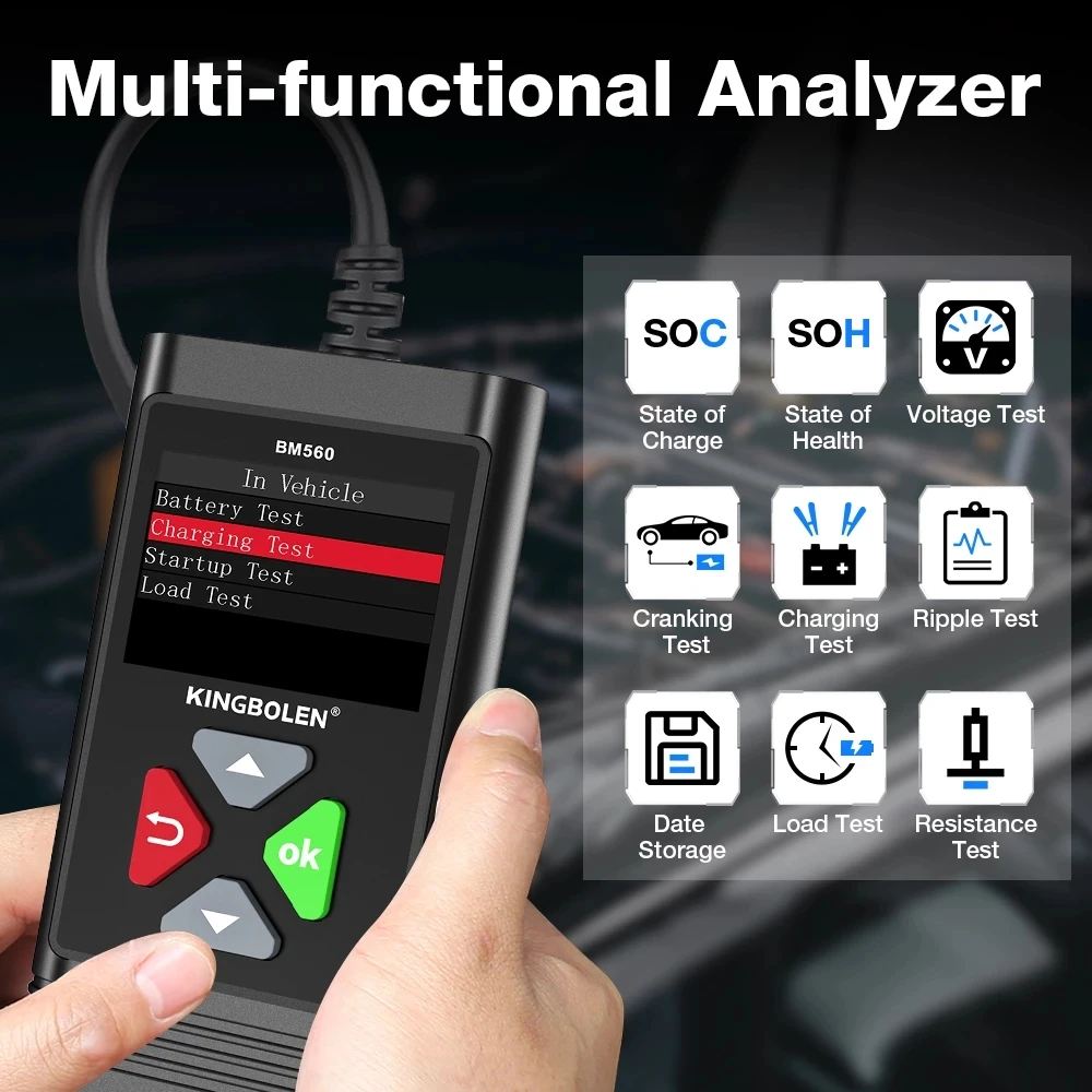 Kingbolen BM560 Car Battery Tester 6V 12V BM580 Battery Analyzer Cranking Test Charging Test Load Test BM550 PK KW650 2