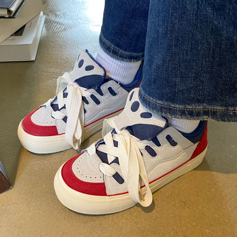 

Кроссовки женские на платформе, Вулканизированная подошва, круглый носок, на шнуровке, повседневная обувь на весну-осень, 2023