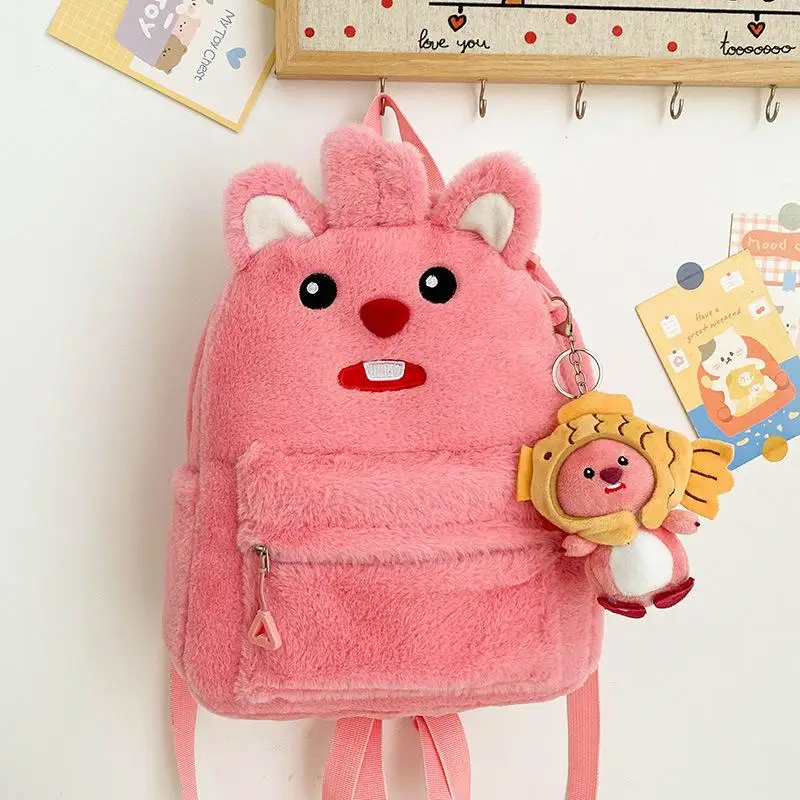 

Kawaii Loopy Anime Hobby Cartoon Pink Plush Backpack Girls Large Capacity School Bag with Plush Doll Pendant