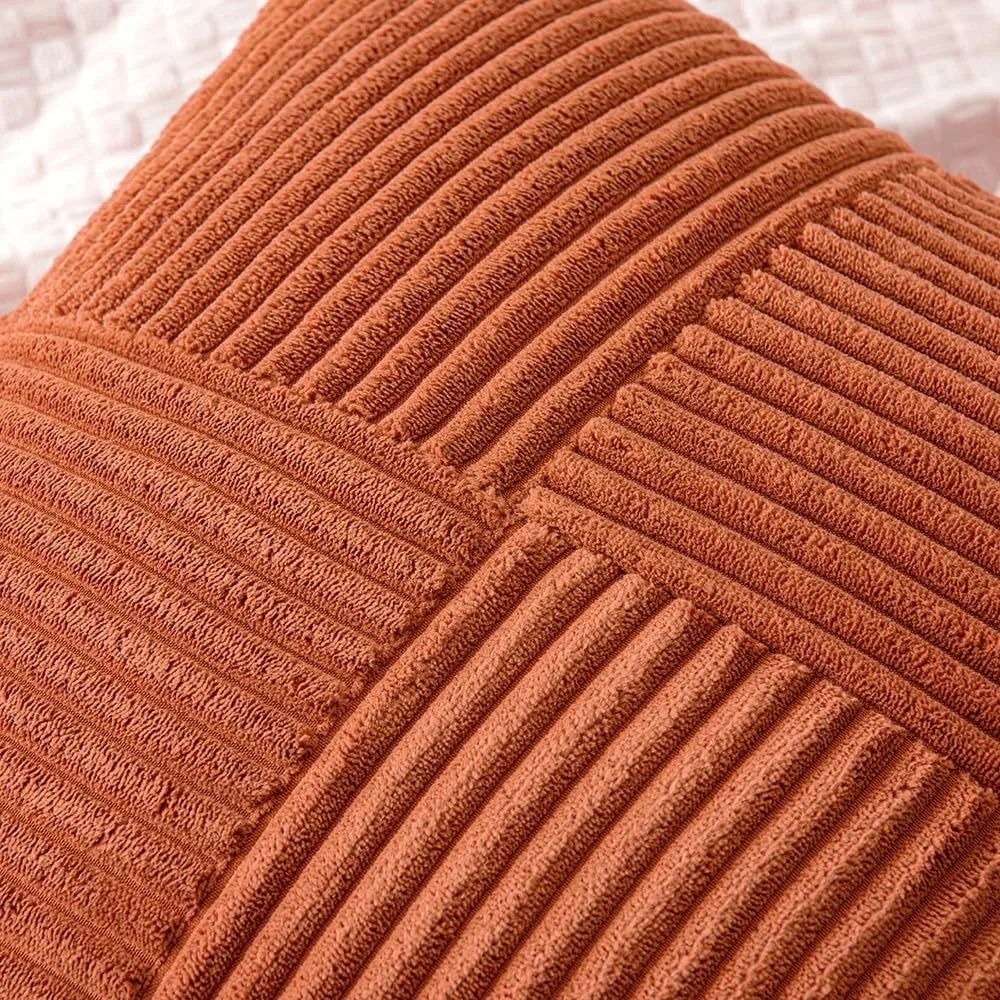Rust Boho Throw Pillow Cover 18x18 Inch for Couch Bed Sofa Soft Corss Corduroy Patchwork Textured Terracotta Accent Cushion Case 2
