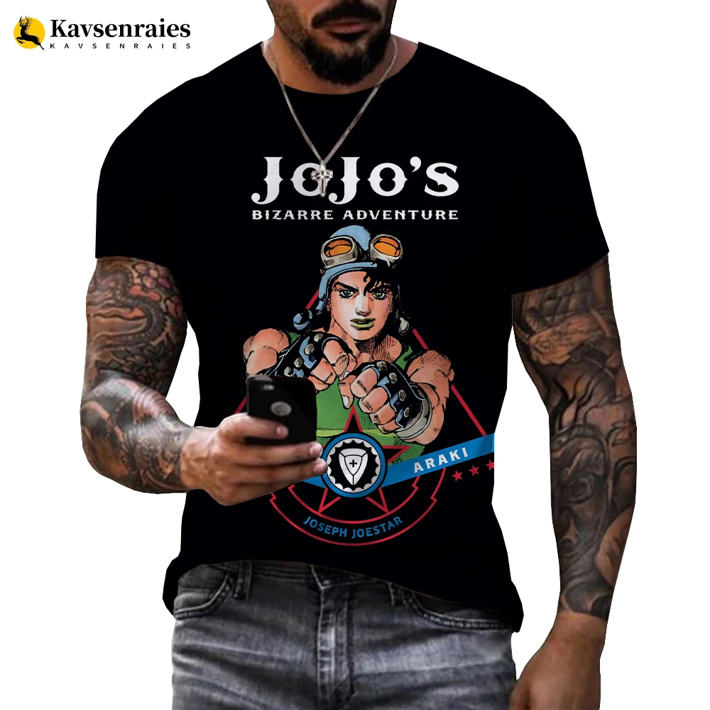 

Футболка для мужчин и женщин, крутая тенниска с 3D-принтом Kujo Jotaro, невероятные приключения Джоджо, топы с коротким рукавом для мальчиков и девочек, 6XL, на лето