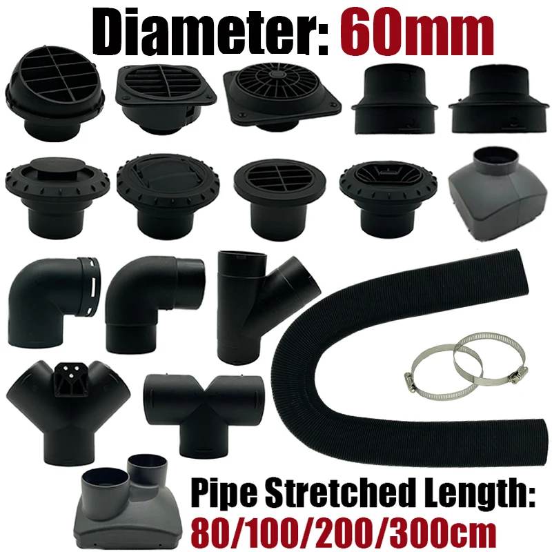 60mm Air ดีเซล 0.8/1/2/3M ท่อท่อท่อ Air Vent ท่อ Outlet ท่อไอเสีย Joiner สําหรับ Webasto Eberspaecher 1