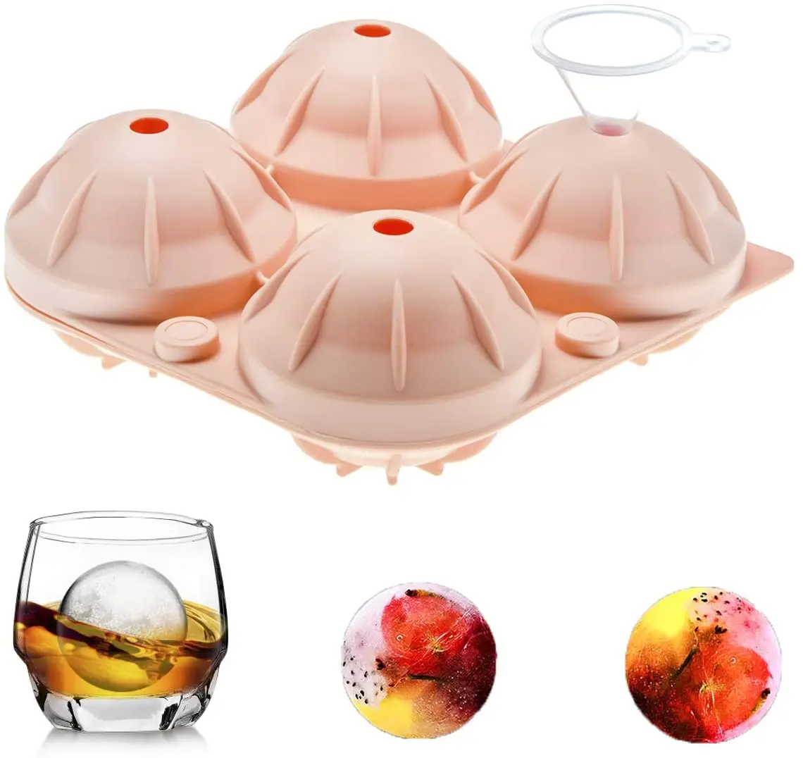 Nicoport Large Ice Ball Molds Reusable 4 Grids Ice Cube Tray with Lid Flexible Ice Ball Maker Ball-shaped Ice Cube Molds Easy Release for Freezer Whiskey