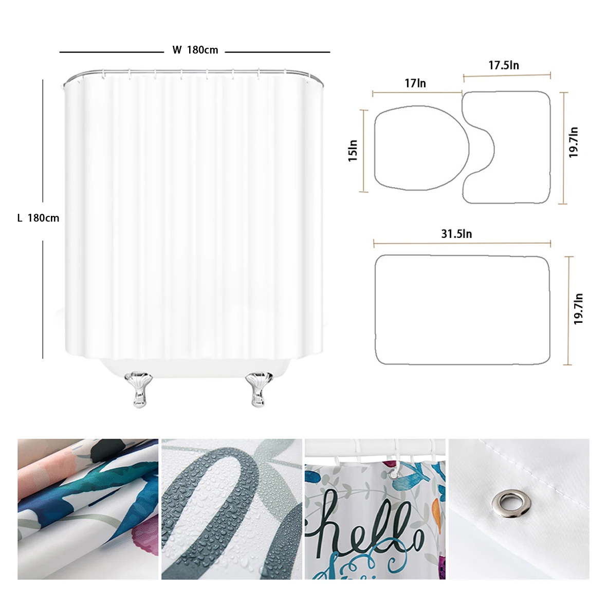 3D Periodische Tabelle der Chemischen Element Wc Abdeckung Bad Matte Sets Druck Bad Vorhang Set Wasserdichte Stoff Dusche Vorhänge