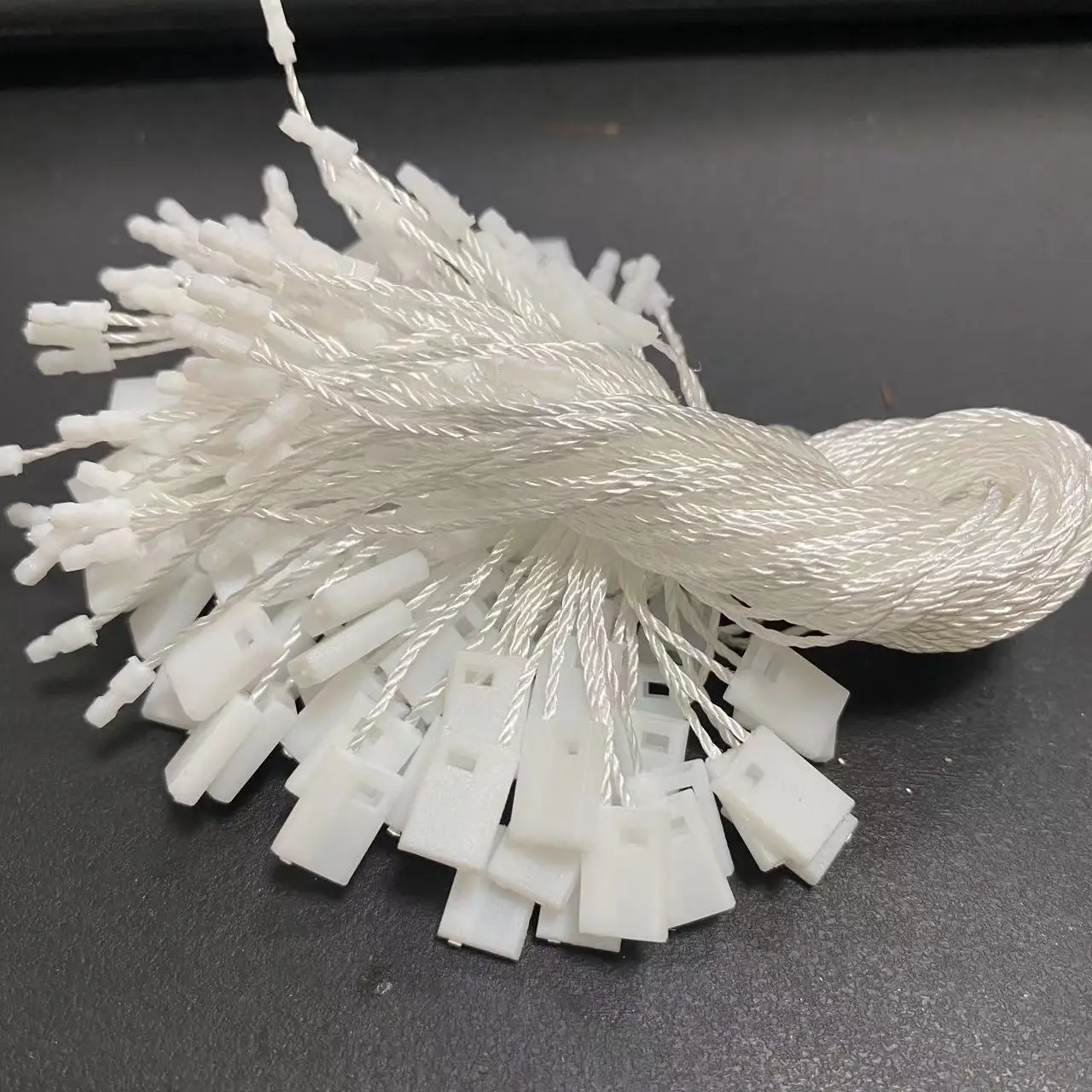 Plastic Tag White Beige Black Hang Tag Polyester Rope String Snap Lock Pin Loop Tie Fasteners 100PC /lot,clothing hang tags