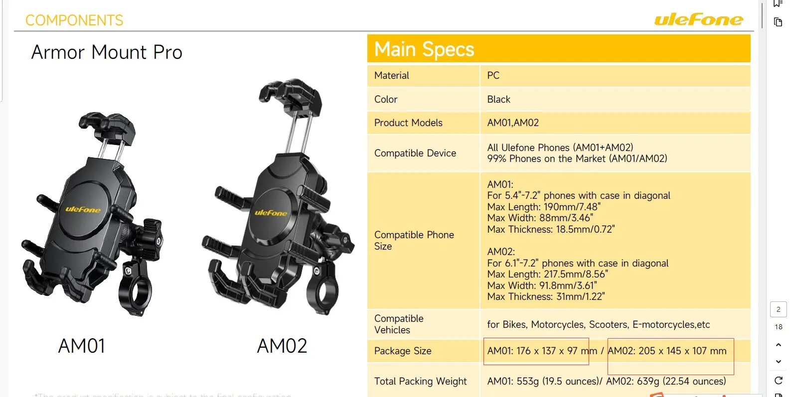 Ulefone Bicycle Holder Ulefone Armor Mount Pro AM02 Universal Bicycle Handle Phone Holder