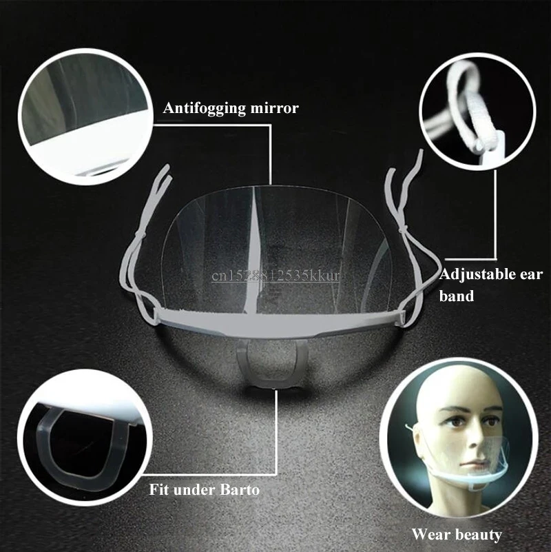 Portable Anti-fog Transparent Plastic Mask Mouth Cover Spittle Protect Tattoo Makeup Hotel Kitchen Supply Accessories 6
