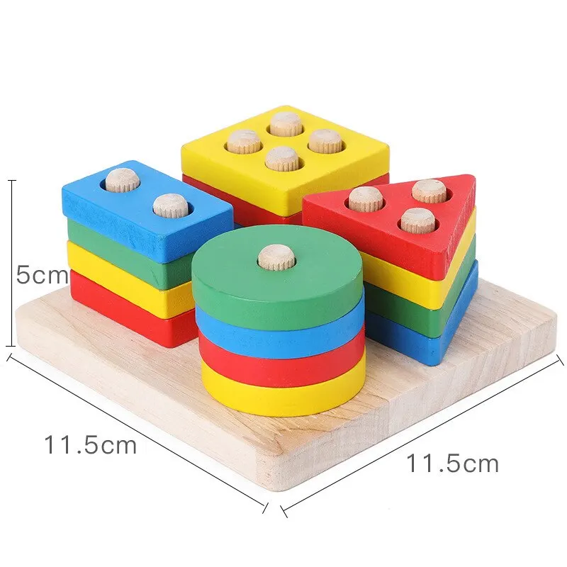 Children Four Post Geometric Modeling Building Blocks Montessori Toys Jigsaw Puzzle Teaching Aids Kids Wooden Toys 3